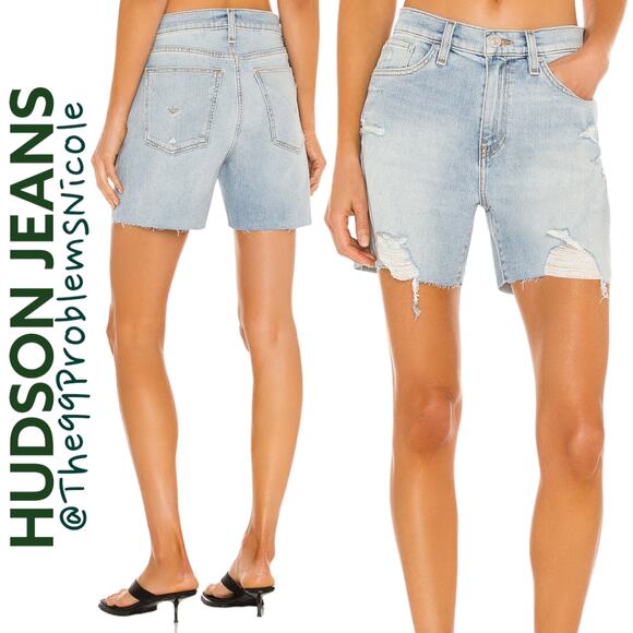 Hudson Devon High Rise Ripped Biker Short - Picture 1 of 8